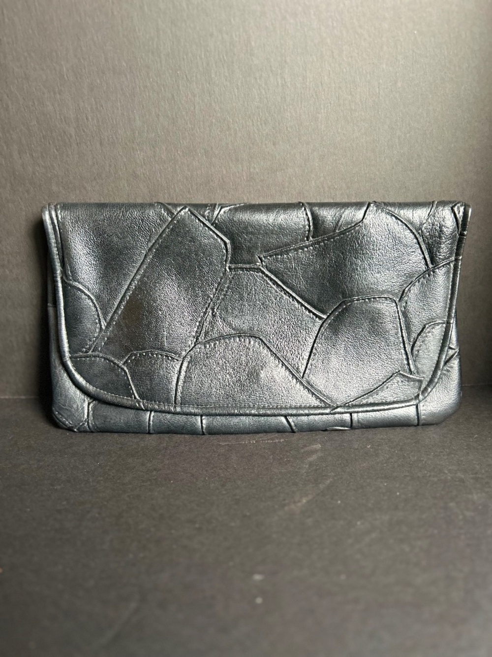 VINTAGE FRENCH Custom Black Clutch Snap Closure Stitched Accents Lined Inside
